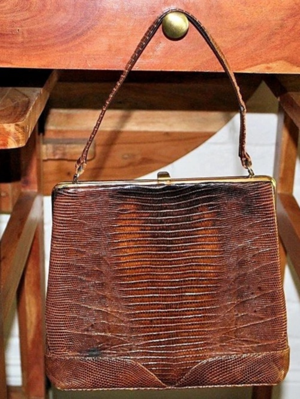 Sterling USA vintage Brown lizard skin purse